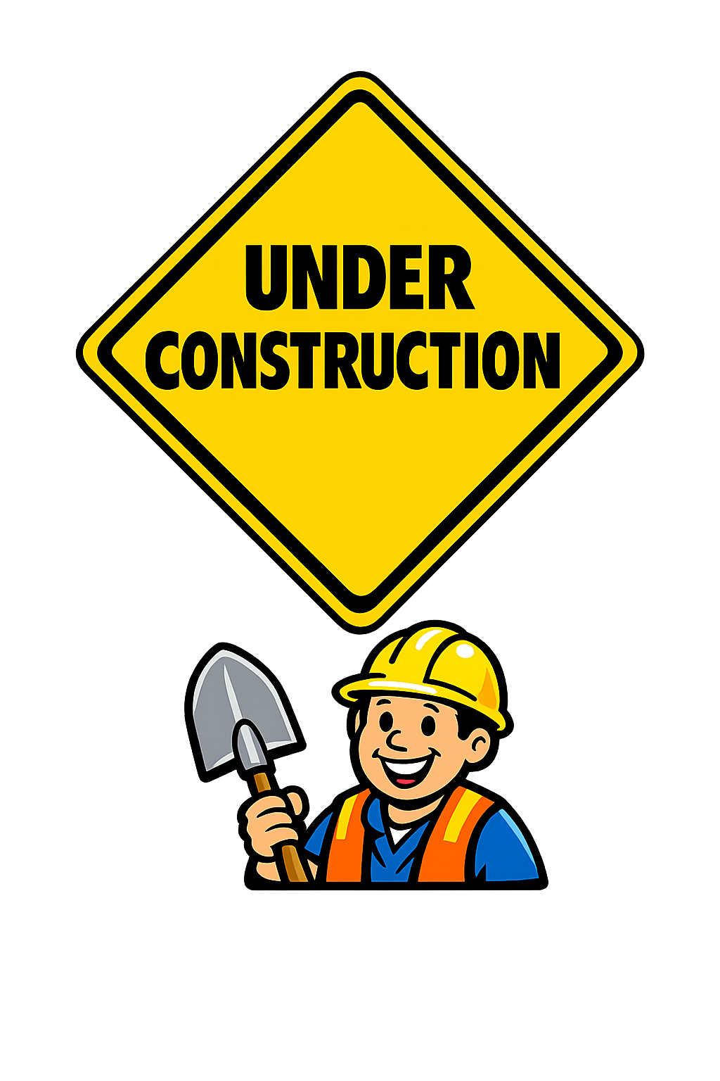 Animated construction worker with UNDER CONSTRUCTION sign